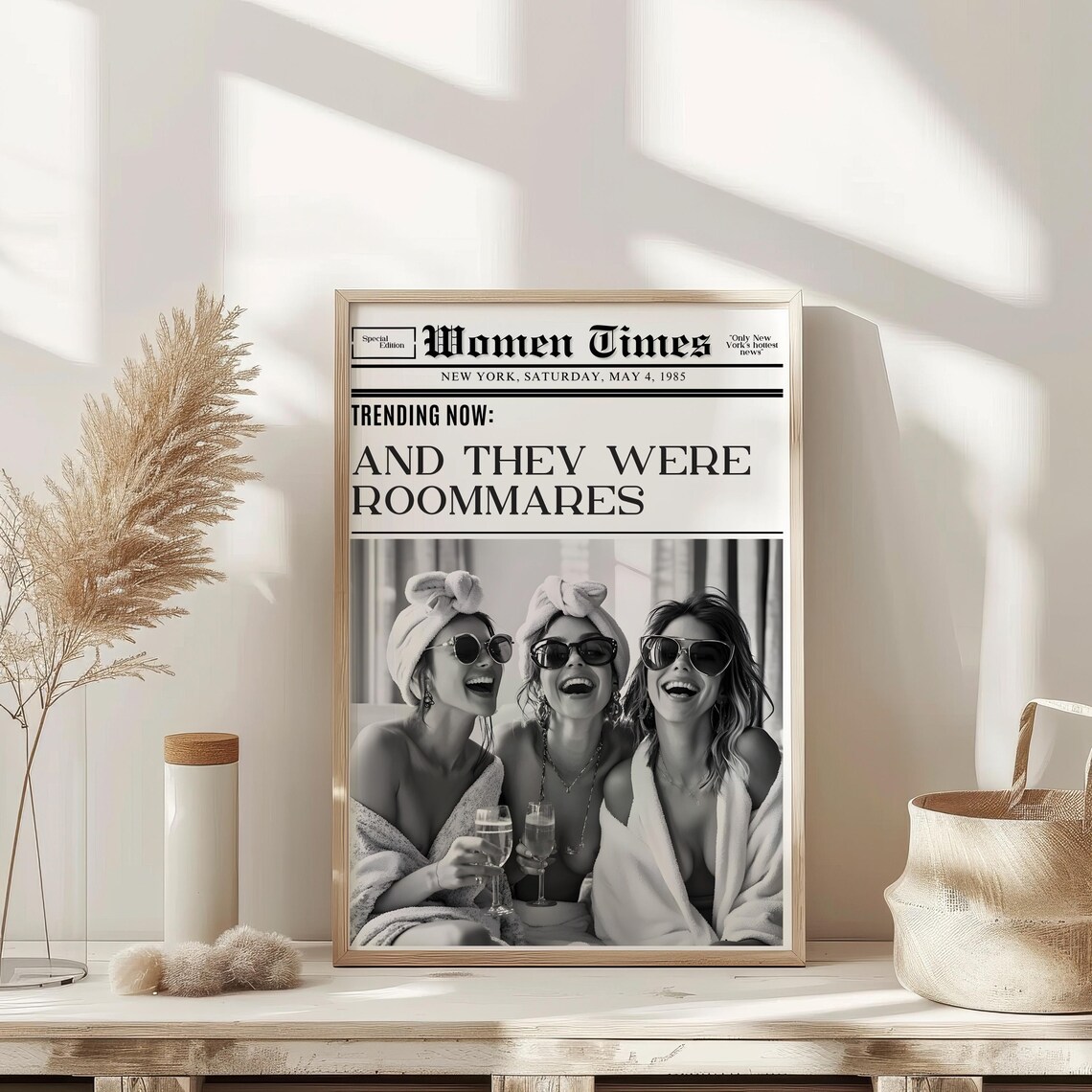 And They Were Roommates Women Times Funny Retro Newspaper Poster