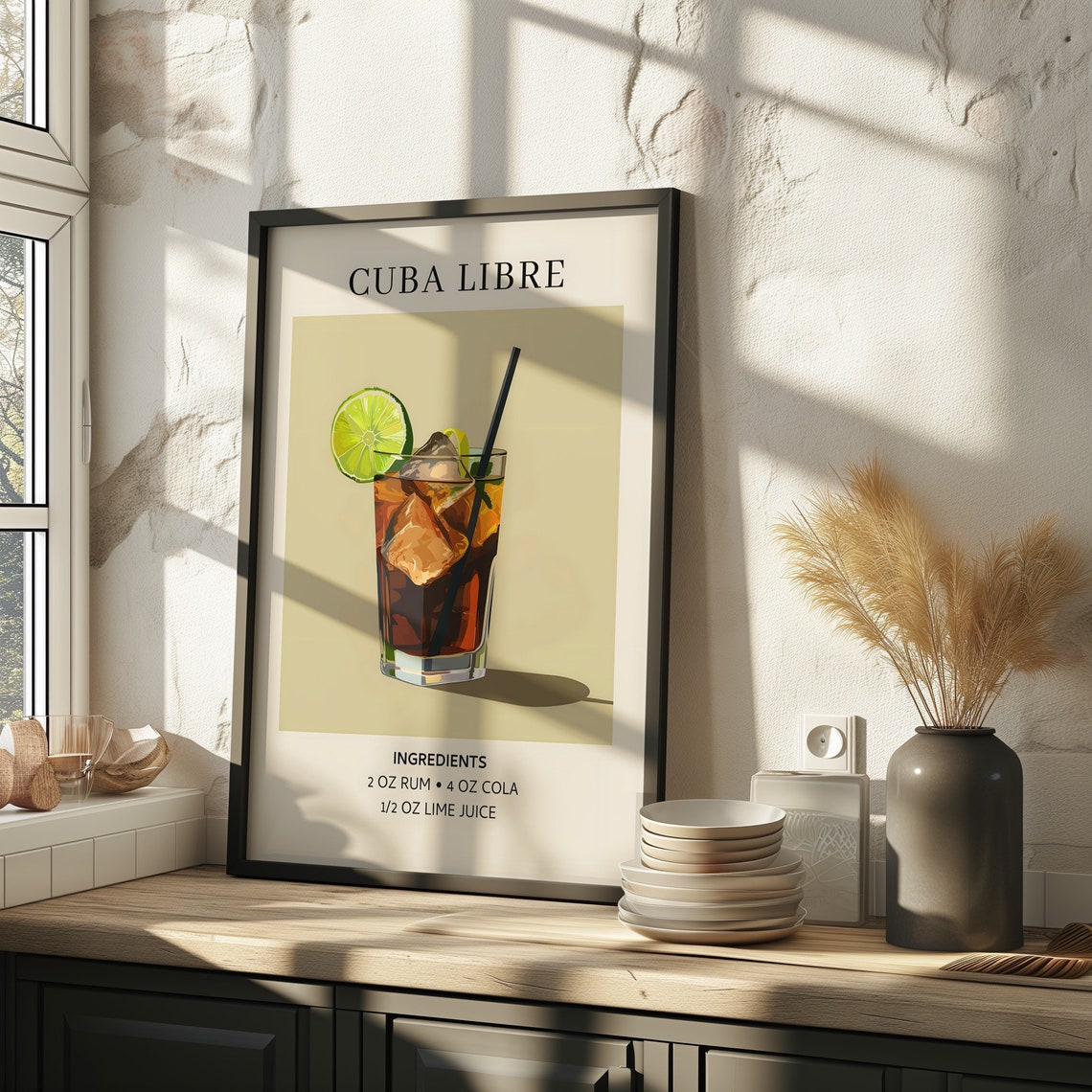 Cuba Libre Cocktail Recipe Vintage Bar Cart Kitchen Wall Art