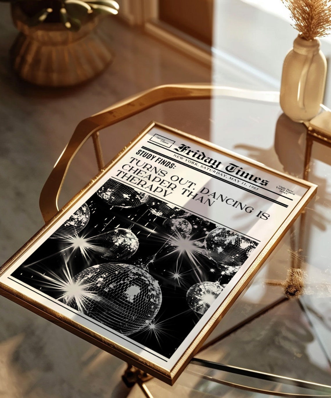Friday Times Newspaper Dancing Cheaper Than Therapy Disco Art Poster - Image 2