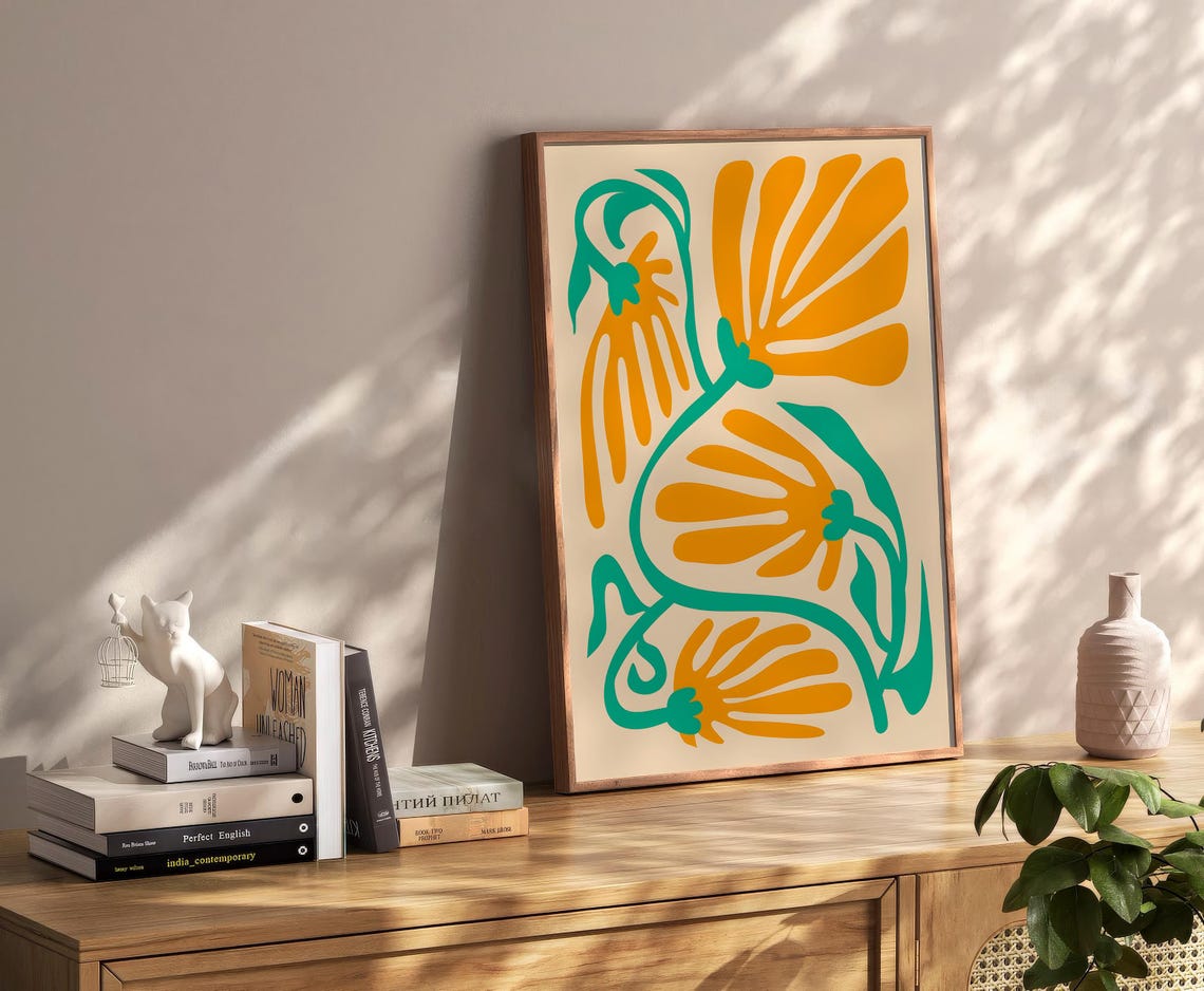Orange Floral Cutout Abstract Matisse Style Botanical Art Print - Image 2