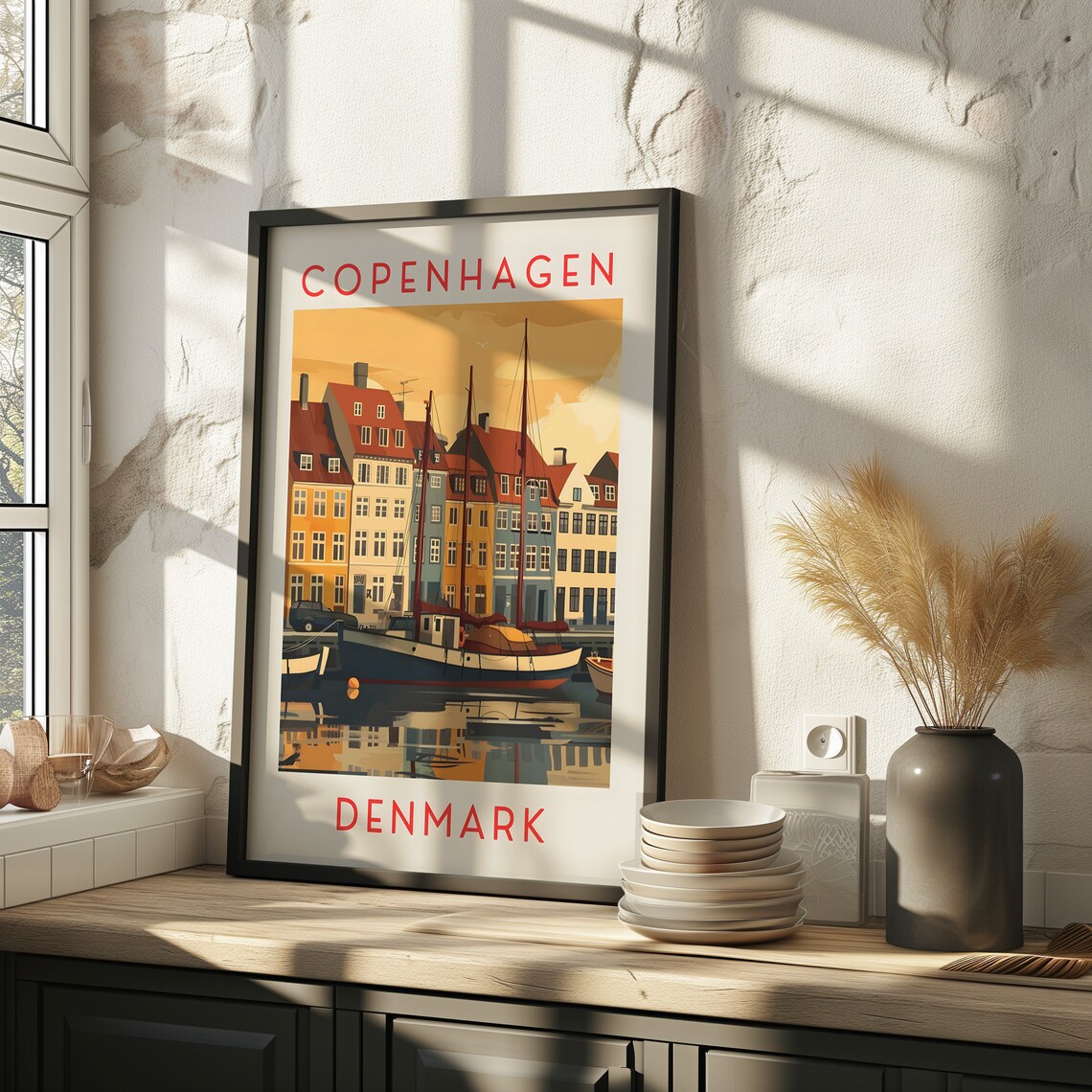 Copenhagen Denmark Retro Nyhavn Harbor Illustration Travel Poster - Image 2