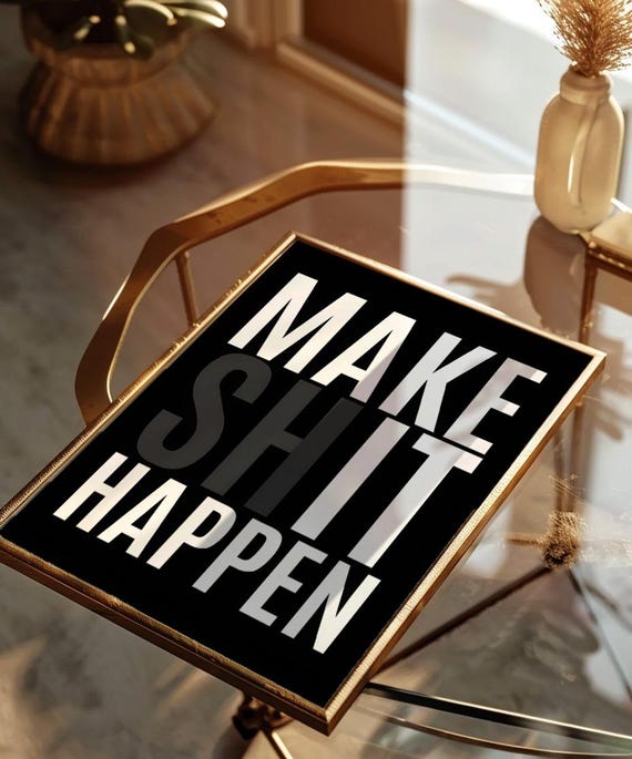 Make It Happen Wall Art Print Vintage Bar Cart Retro Aesthetic Kitchen Decor Poster Apartment Funky Decor Instant