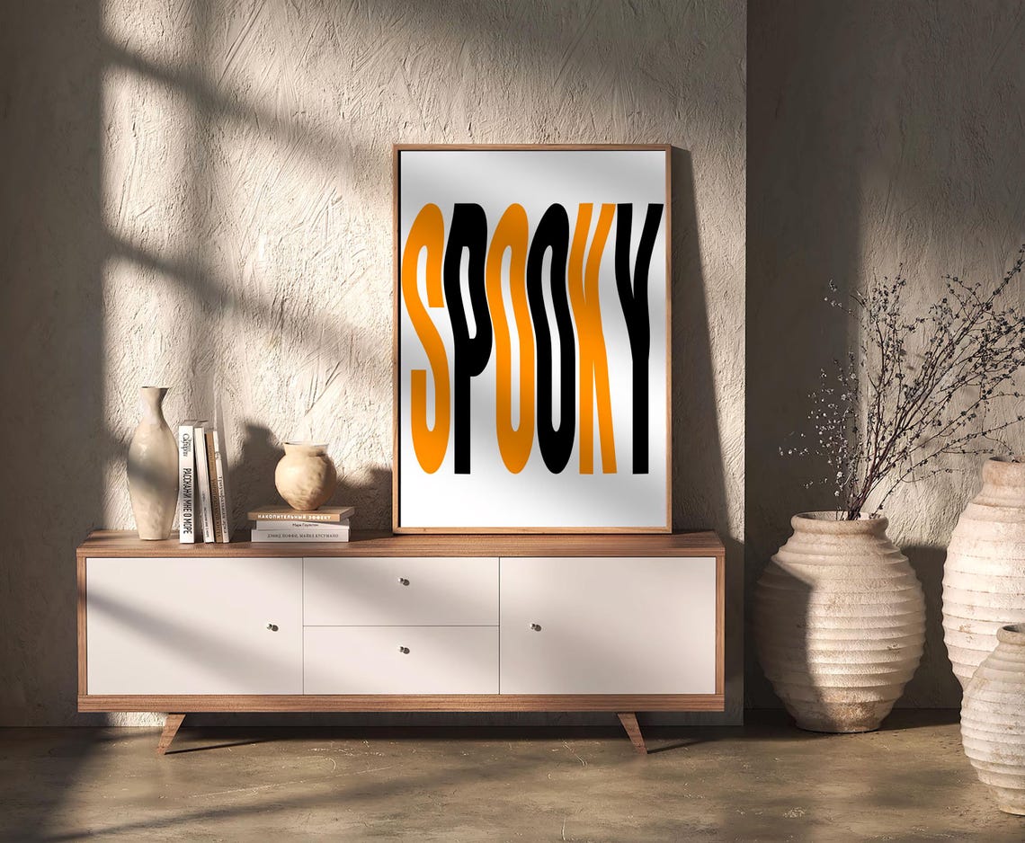 Wavy Spooky Black Orange Retro Halloween Typography Decor Poster - Image 2
