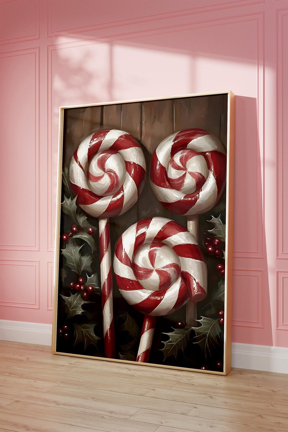 Peppermint Lollipops With Holly Vintage Christmas Candy Poster - Image 4