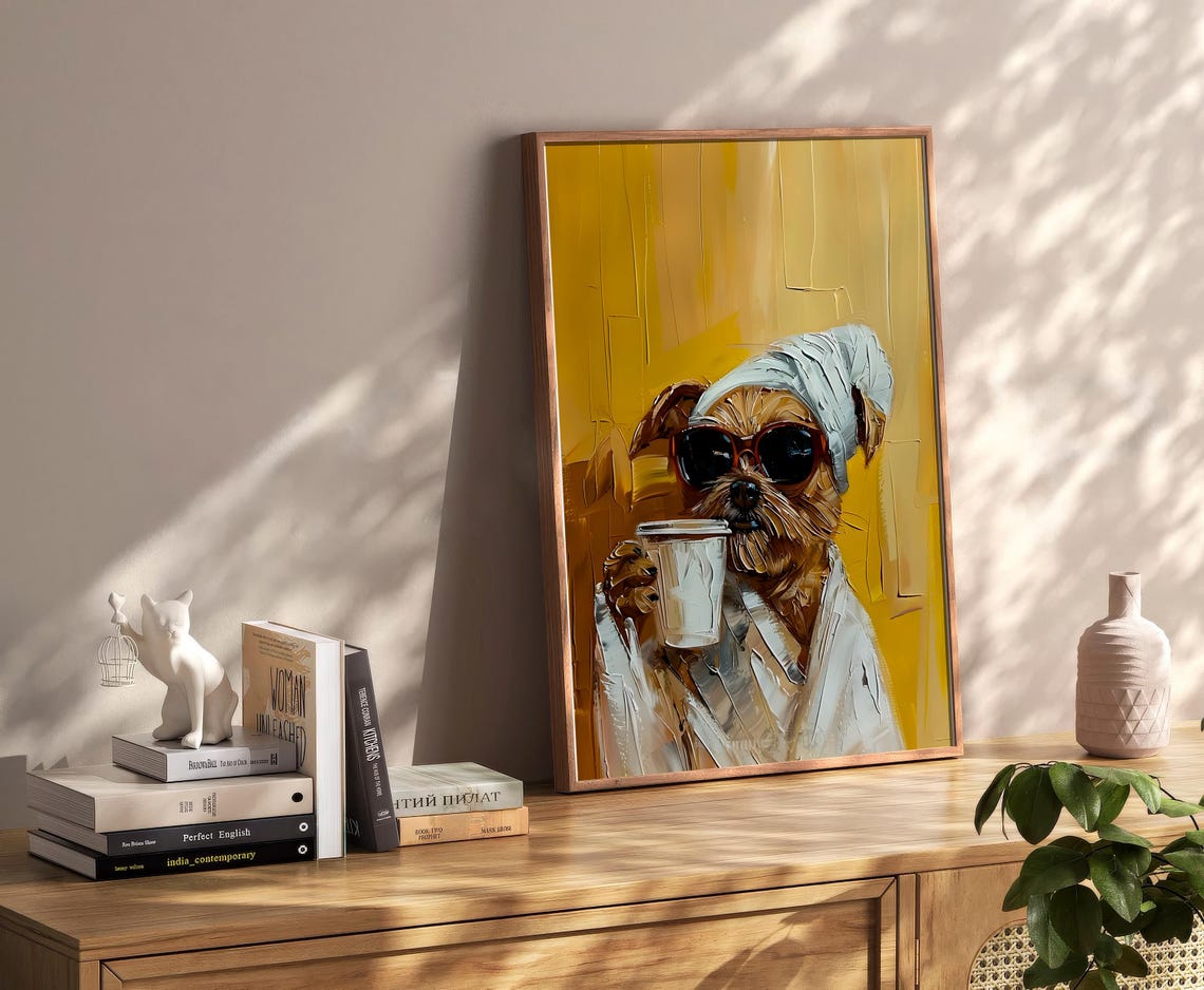 Sassy Dog In Bathrobe And Towel With Coffee Funny Pet Poster - Image 2