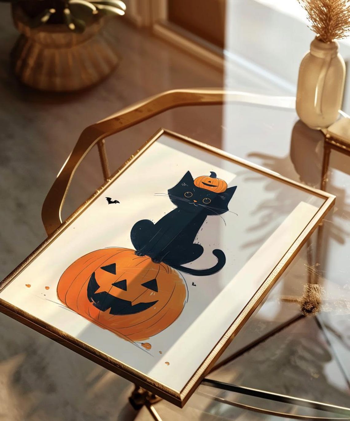 Black Cat Sitting On Jack O Lantern Cute Vintage Halloween Poster - Image 4