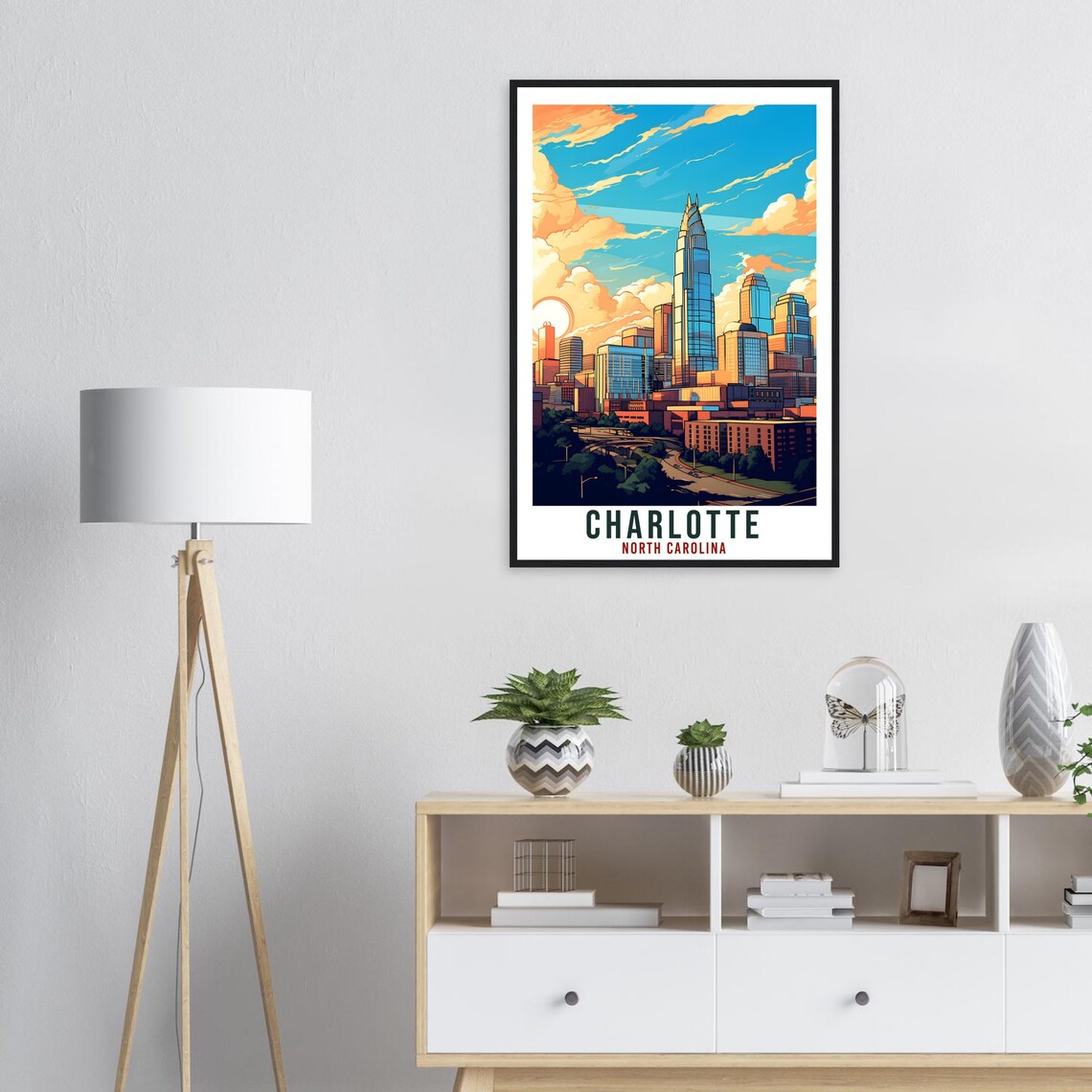 Charlotte North Carolina Skyline Golden Clouds Cityscape Poster - Image 3