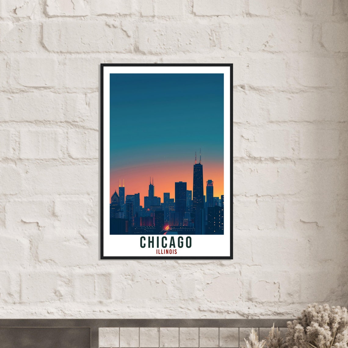 Chicago Illinois Skyline Dusk Willis Tower Orange Glow Poster - Image 3