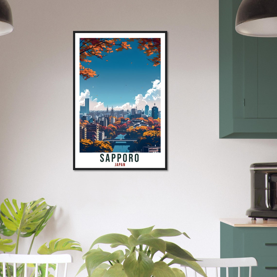 Sapporo Japan Autumn Foliage City Skyline River Travel Poster - Image 3