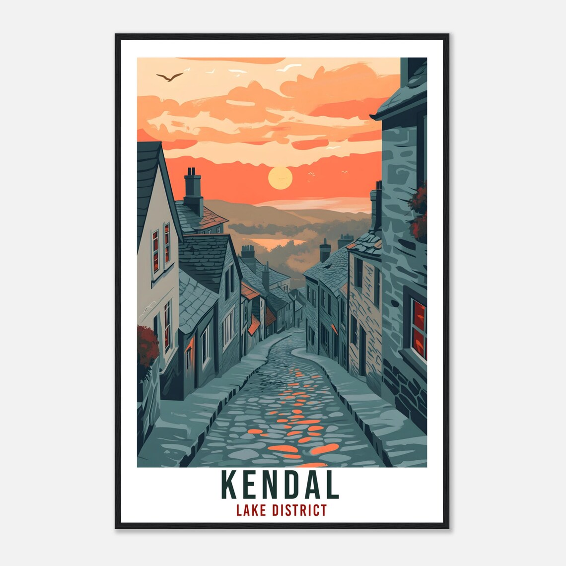 Kendal Lake District Cobbled Street Sunset Vintage Travel Poster - Image 4