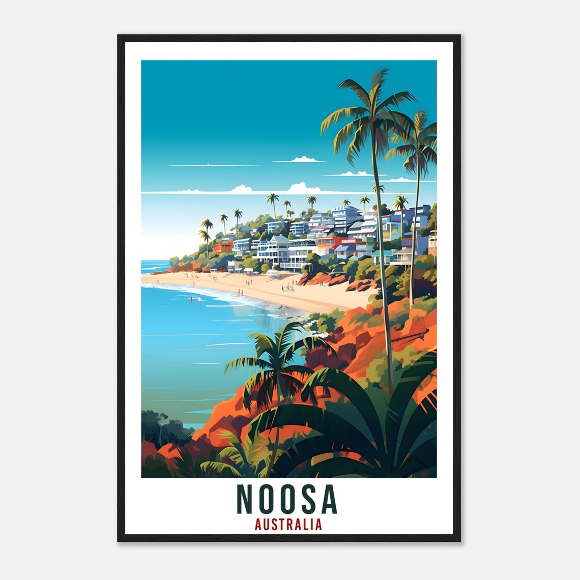 Noosa Australia Beach Cove Palms Colorful Beachfront Travel Poster - Image 4