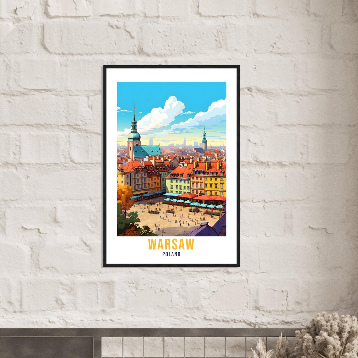 Warsaw Poland Old Town Square Colorful Townhouses Travel Poster - Image 3
