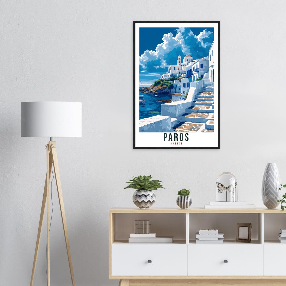 Paros Greece Whitewashed Houses Overlooking the Harbor Travel Poster - Image 2