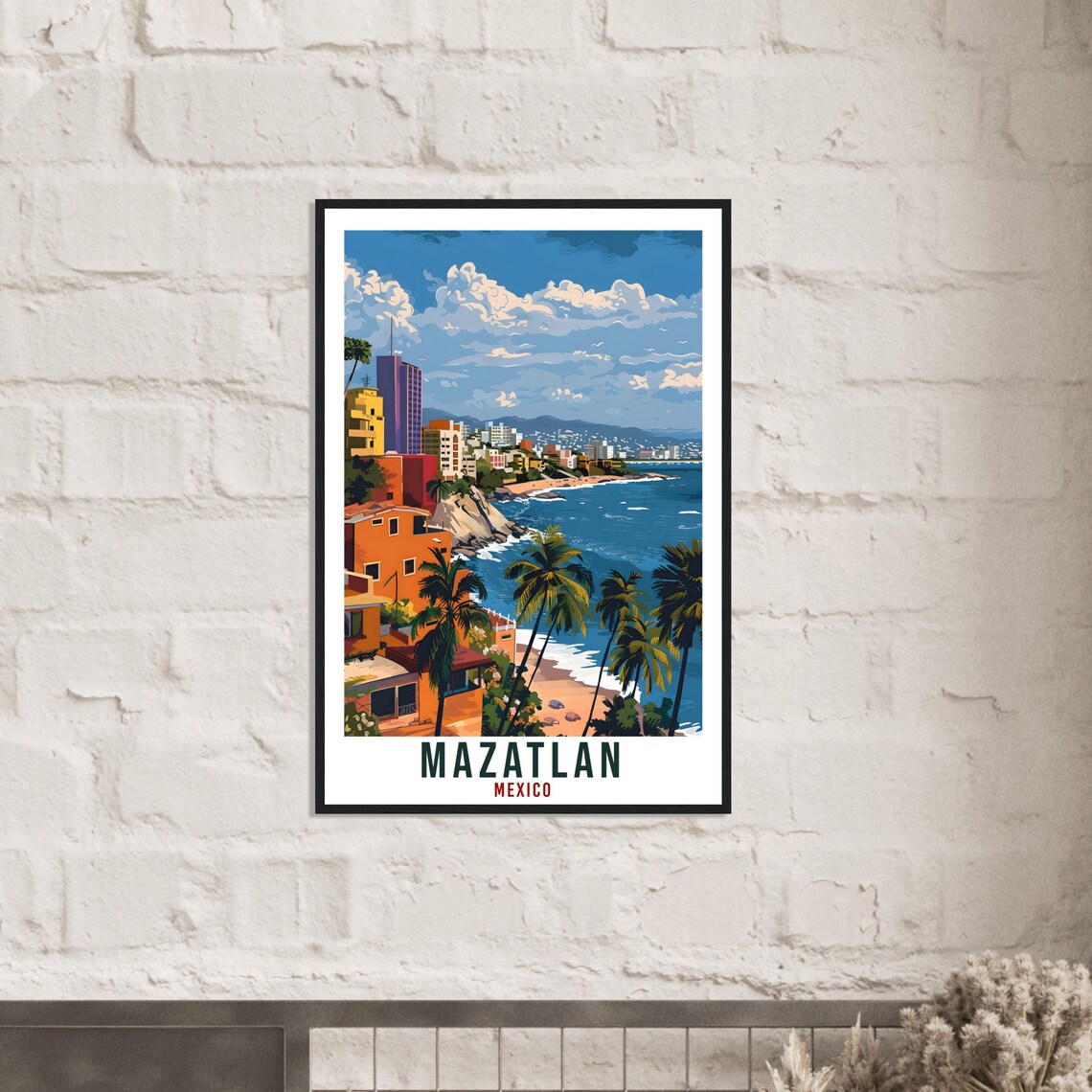 Mazatlan Mexico Cliffside Beach Palms Colorful Coast Travel Poster - Image 3