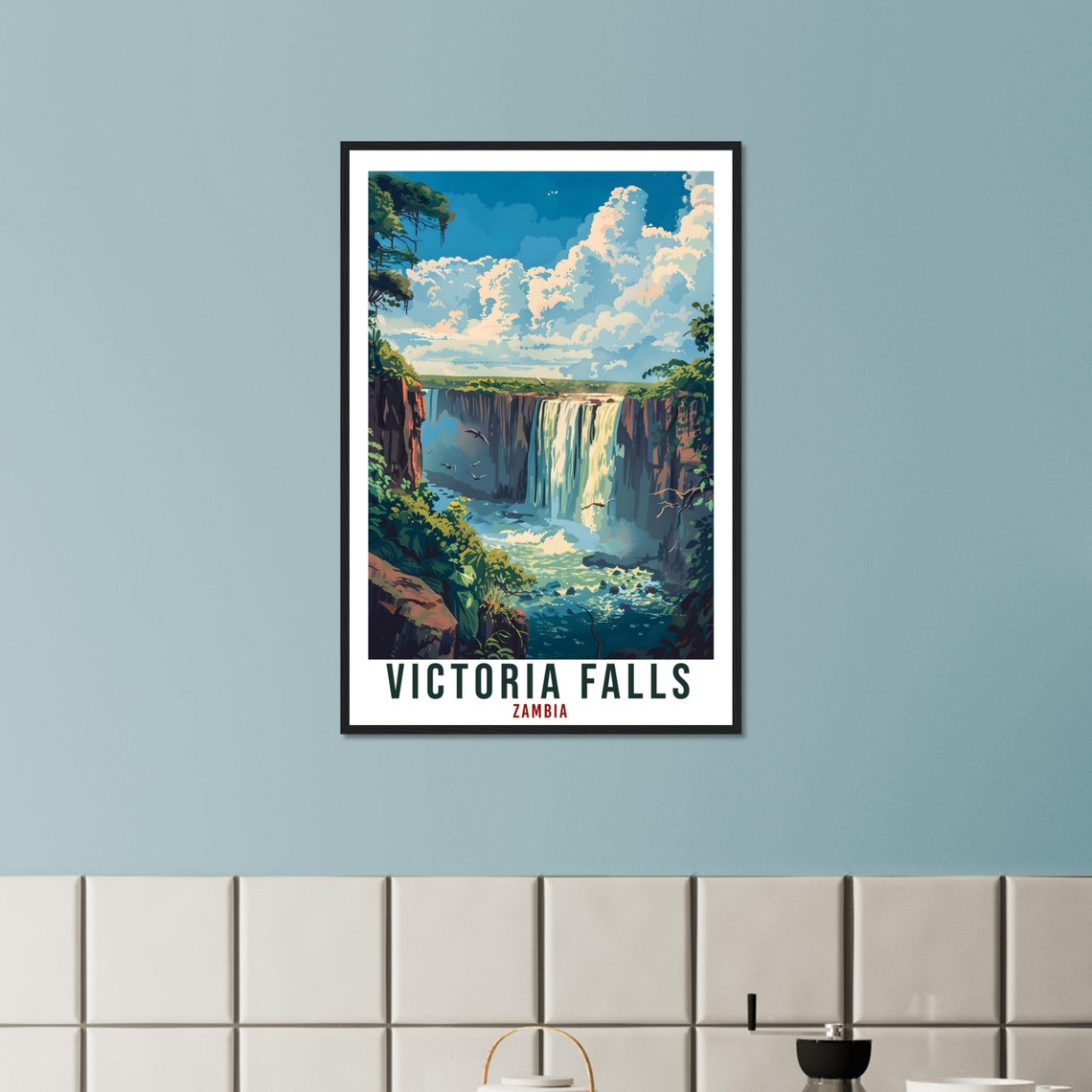 Victoria Falls Zambia Waterfall Cliffs Lush Nature Travel Poster - Image 4