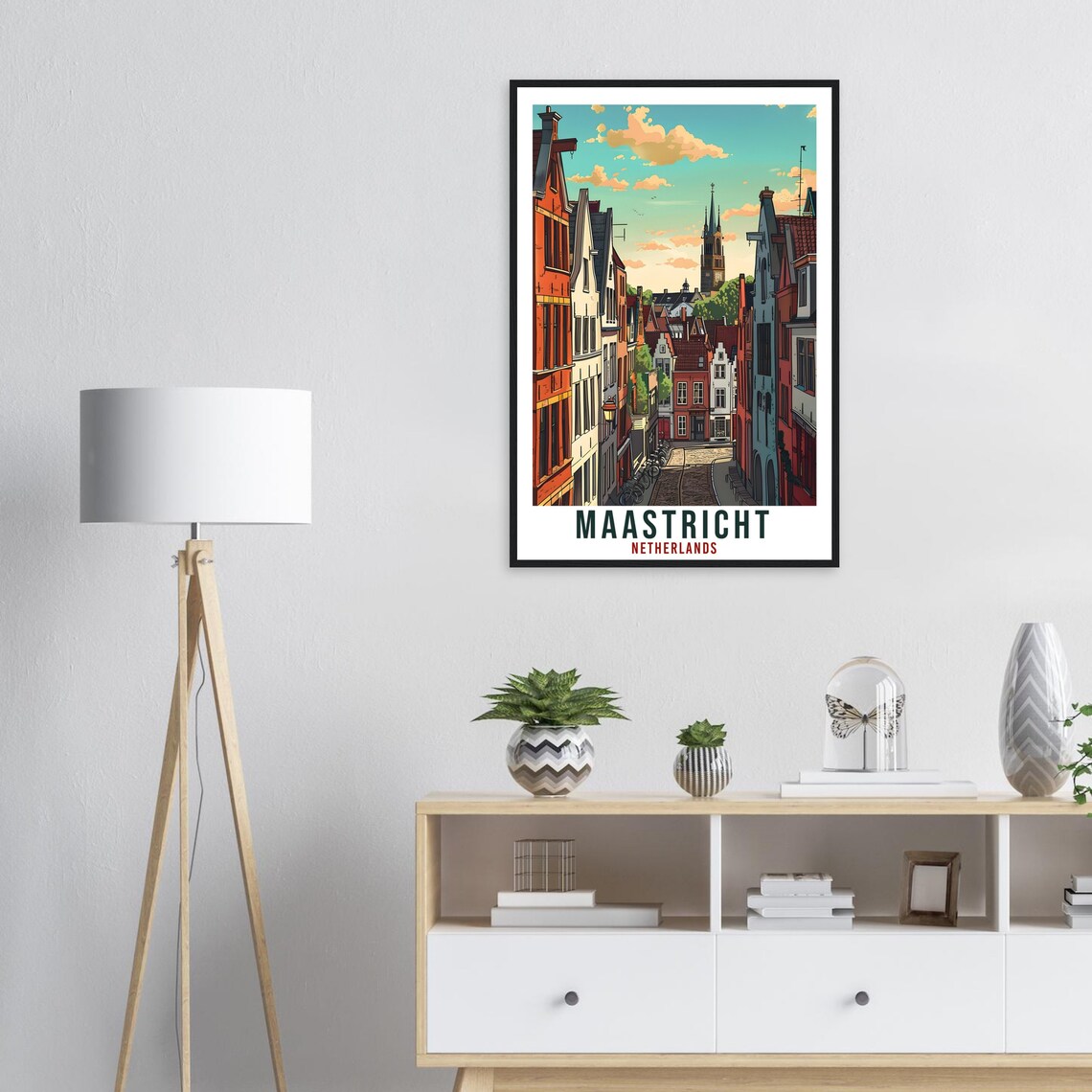 Maastricht Netherlands Vintage Travel Street Church Cobblestone Poster - Image 3