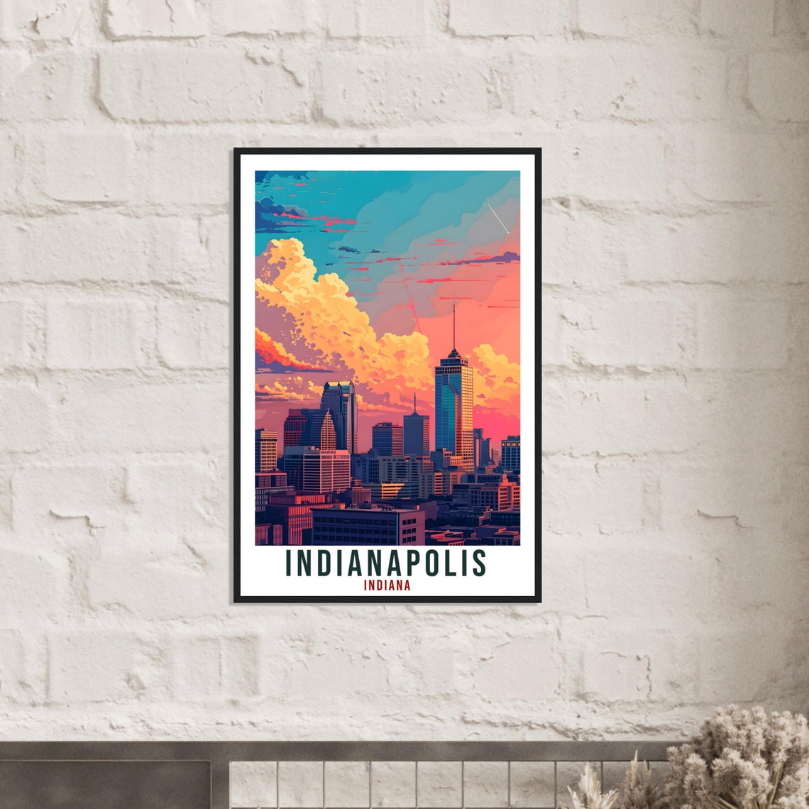 Indianapolis Indiana Downtown Skyline Sunset Clouds Travel Poster - Image 2