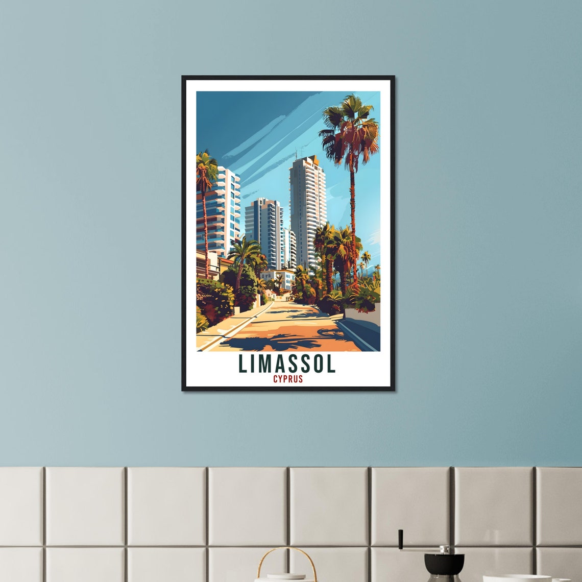 Limassol Cyprus Palm Lined Avenue Modern High Rises Travel Poster - Image 2