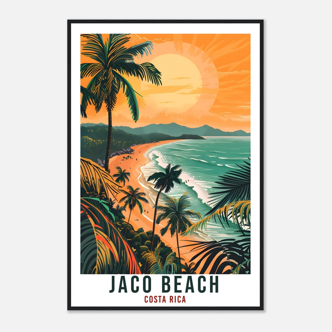 Jaco Beach Sunset Palms Golden Shore Surf Costa Rica Travel Poster - Image 4