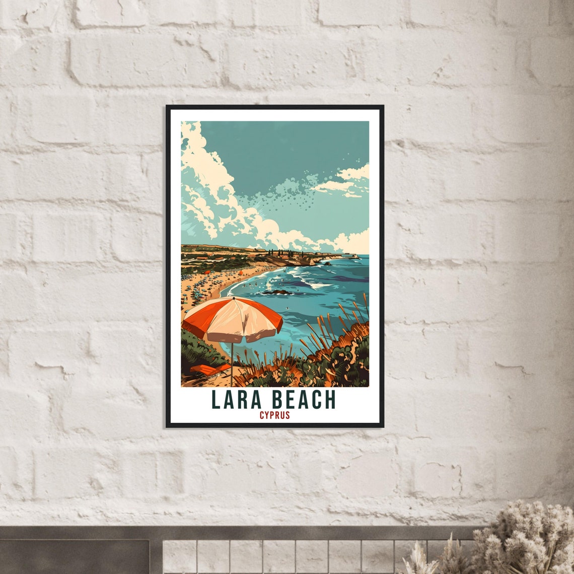 Lara Beach Cyprus Orange Umbrella Cliffs Turquoise Sea Poster - Image 4