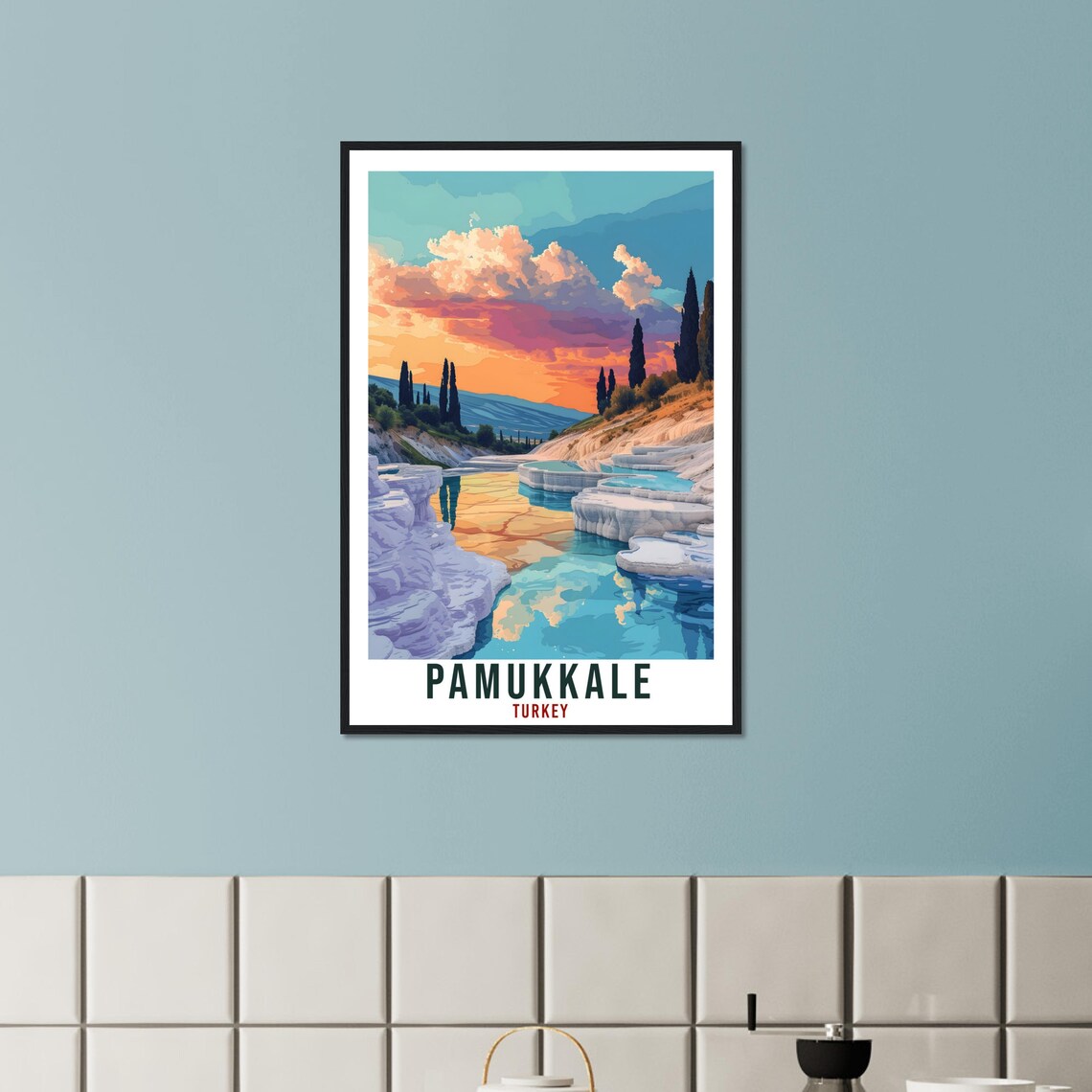 Pamukkale Turkey White Travertine Terraces Sunset Pools Travel Poster - Image 3