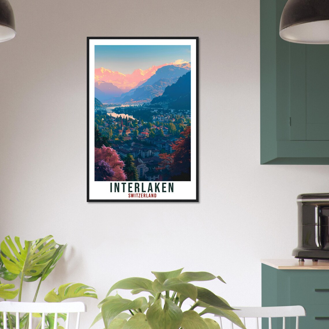 Interlaken Switzerland Alpine Town Valley Vintage Travel Poster - Image 2