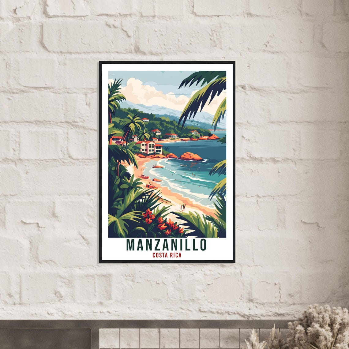 Manzanillo Costa Rica Tropical Beach Cove Vintage Travel Poster - Image 3