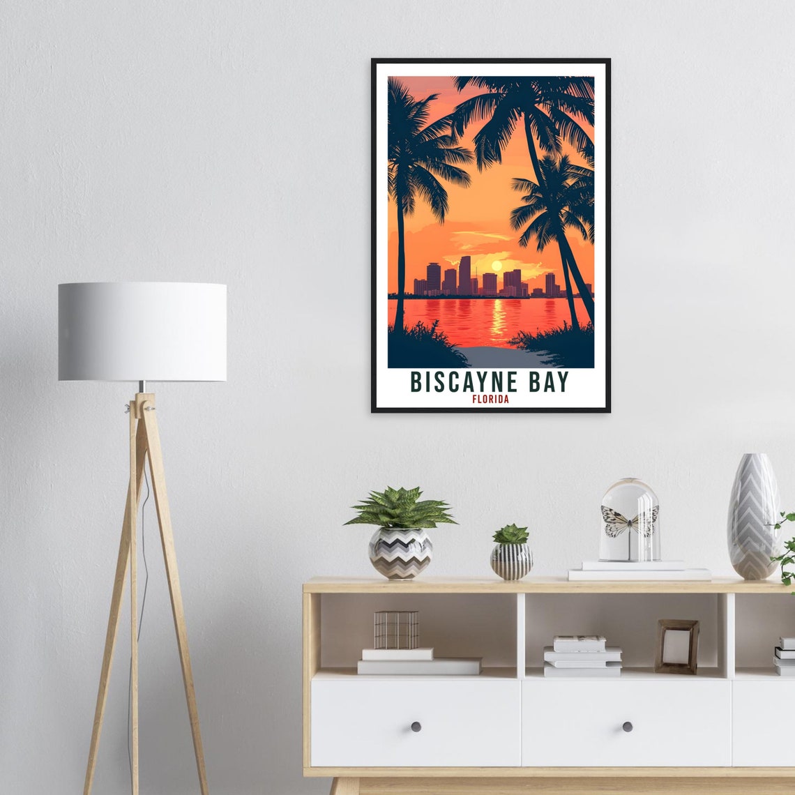 Biscayne Bay Florida Miami Sunset Palm Skyline Beach Art Poster - Image 3