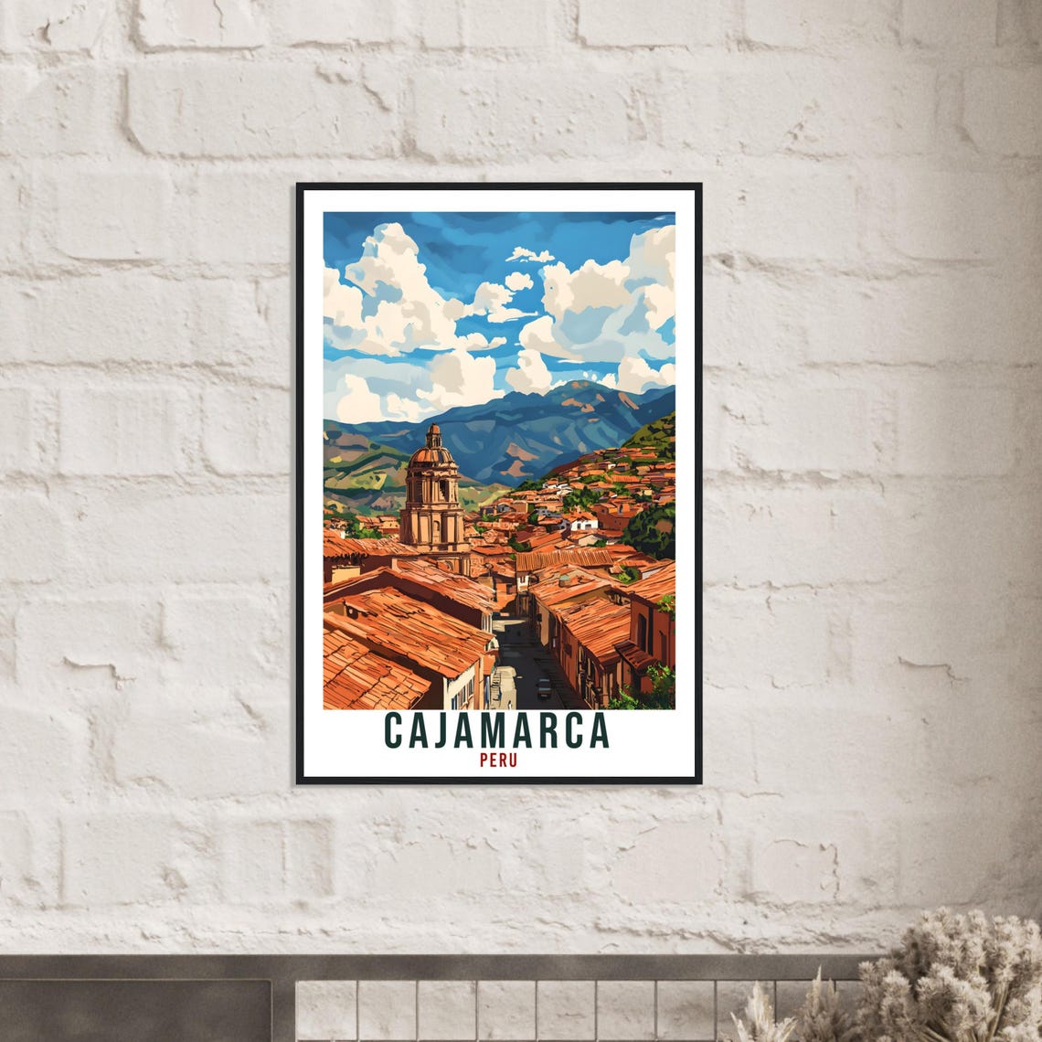Cajamarca Peru Cathedral Rooftops Mountain Vista Travel Art Poster - Image 2