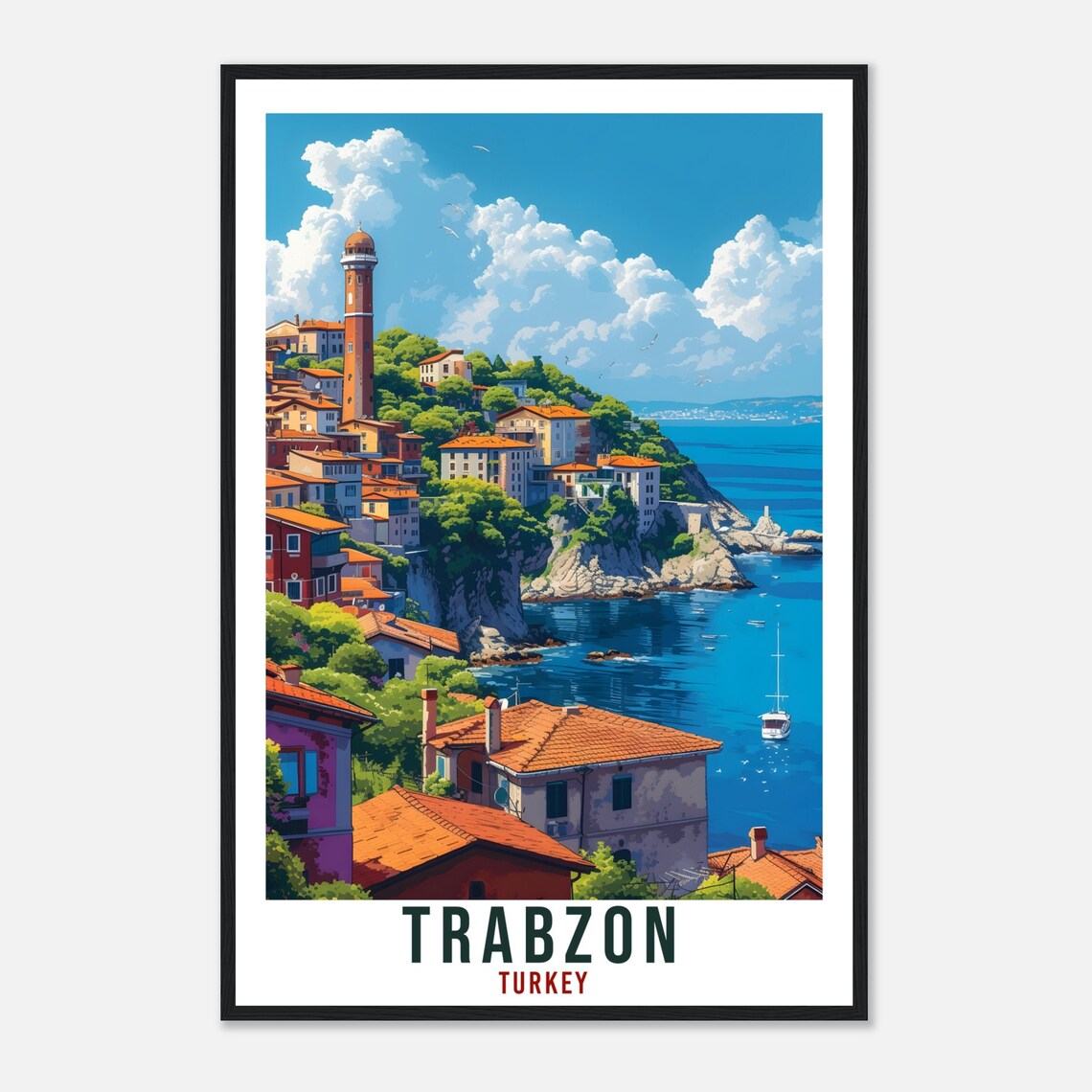 Trabzon Black Sea Cliffside Town Minaret Turkey Vintage Travel Poster - Image 4