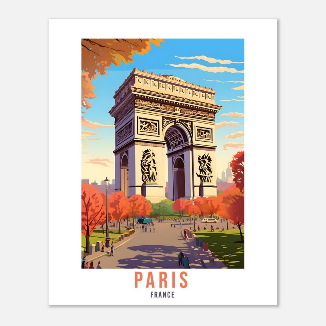 Paris France Arc de Triomphe Autumn Trees Avenue Scene Poster - Image 4