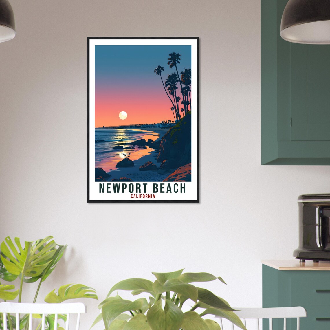 Newport Beach California Sunset Beach Palm Trees Vintage Travel Poster - Image 4