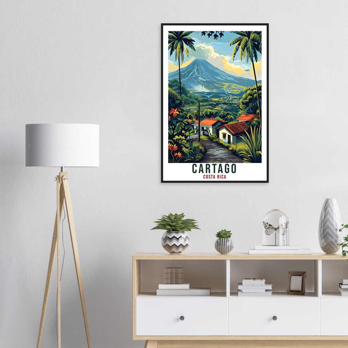 Cartago Costa Rica Volcano Palm Village Tropical Travel Poster - Image 3