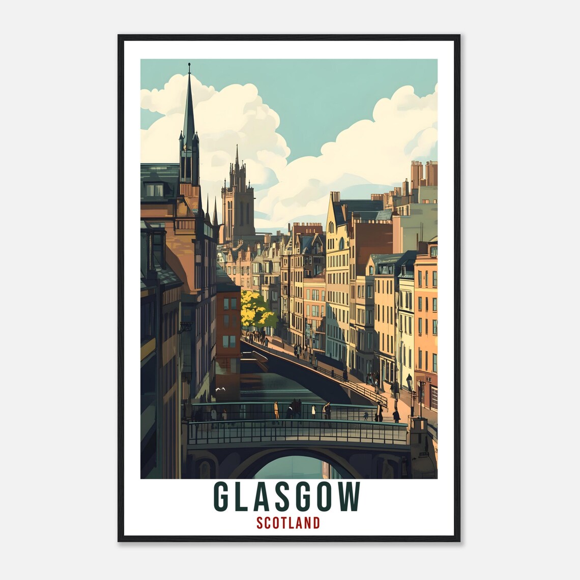 Glasgow Scotland Vintage Canal Bridge City Travel Sunny Poster - Image 4