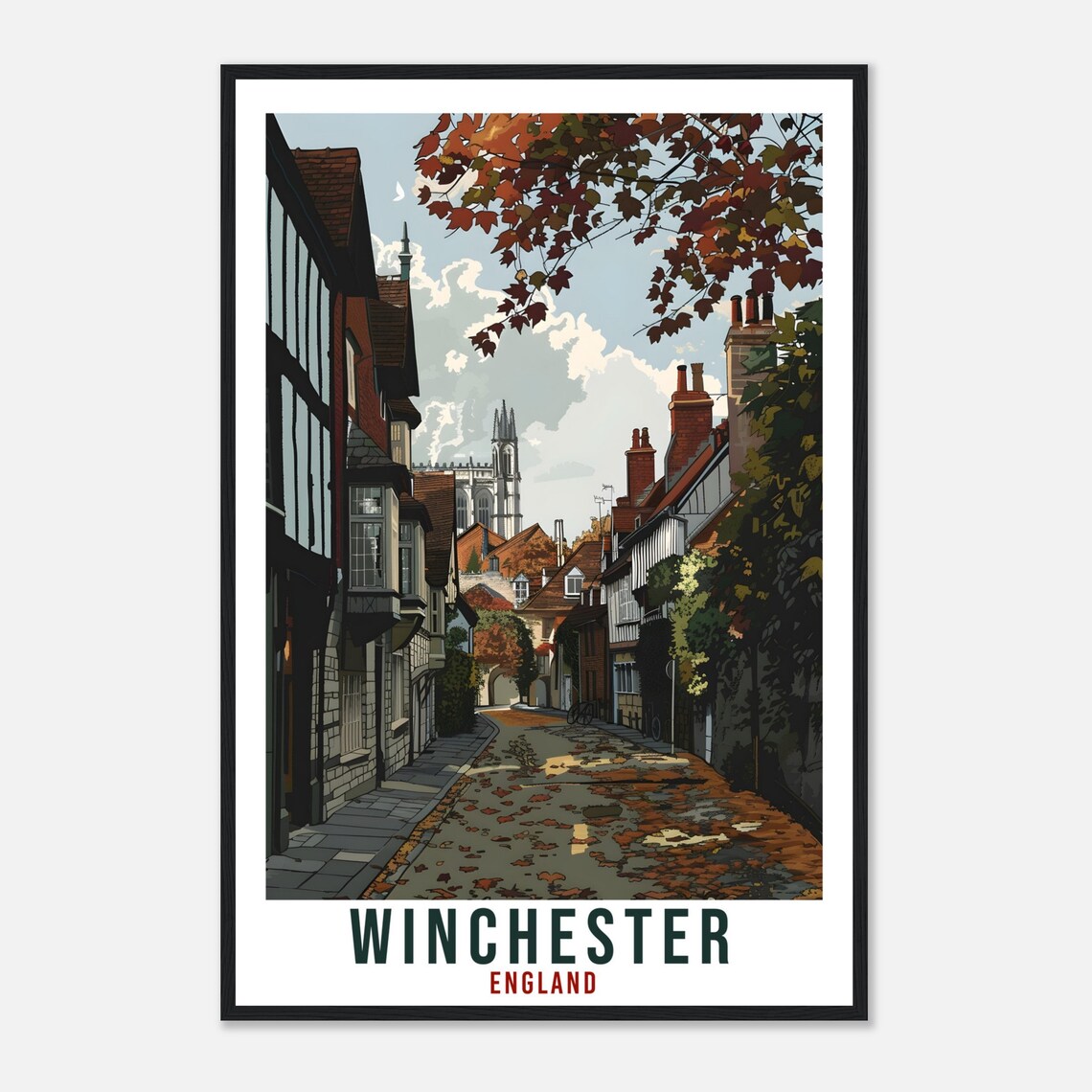 Winchester England Autumn Cathedral Street Vintage Travel Poster - Image 4