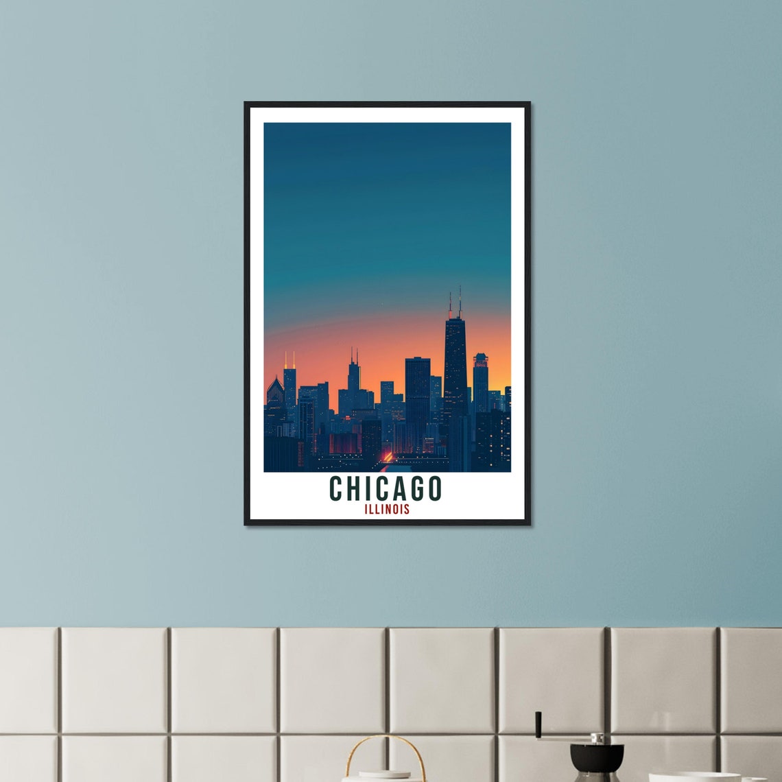 Chicago Illinois Skyline Dusk Willis Tower Orange Glow Poster - Image 2