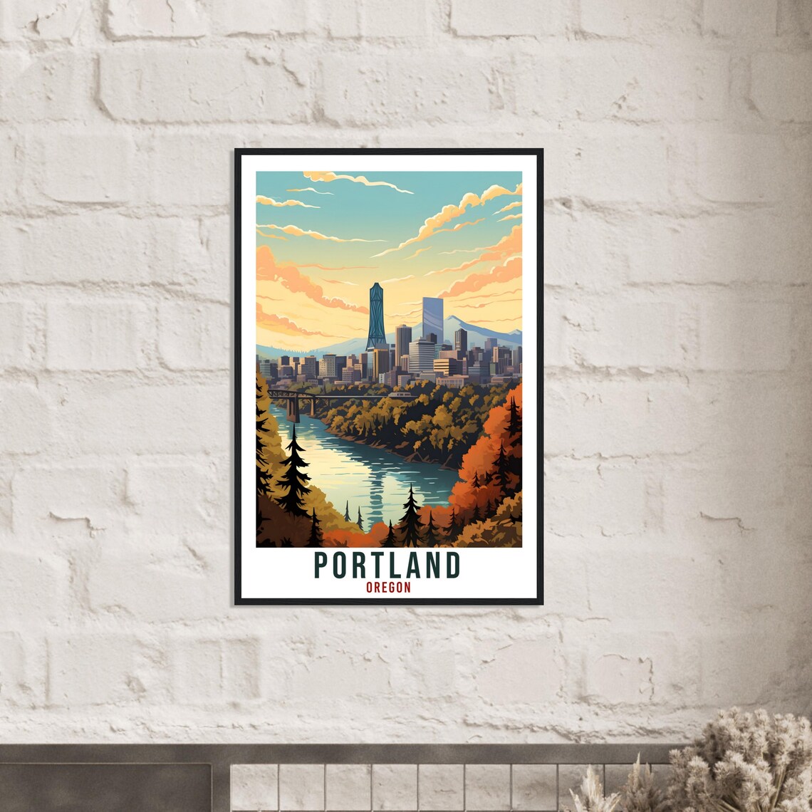 Portland Oregon River City Skyline Autumn Hills Scenic Art Poster - Image 3
