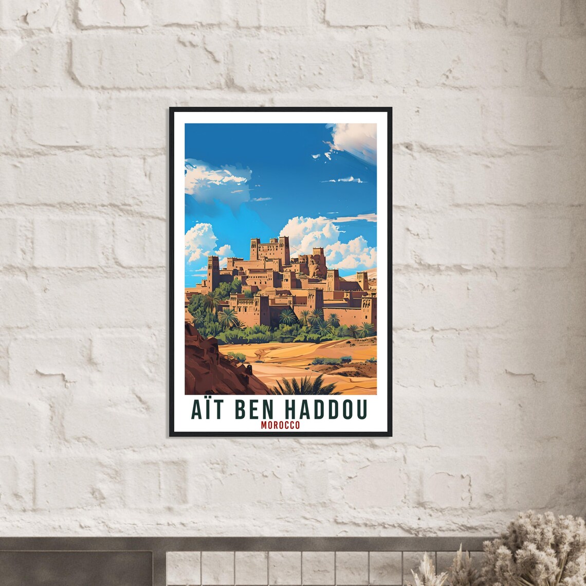 Ait Ben Haddou Morocco Earthen Kasbah Palm Grove Desert Travel Poster - Image 3