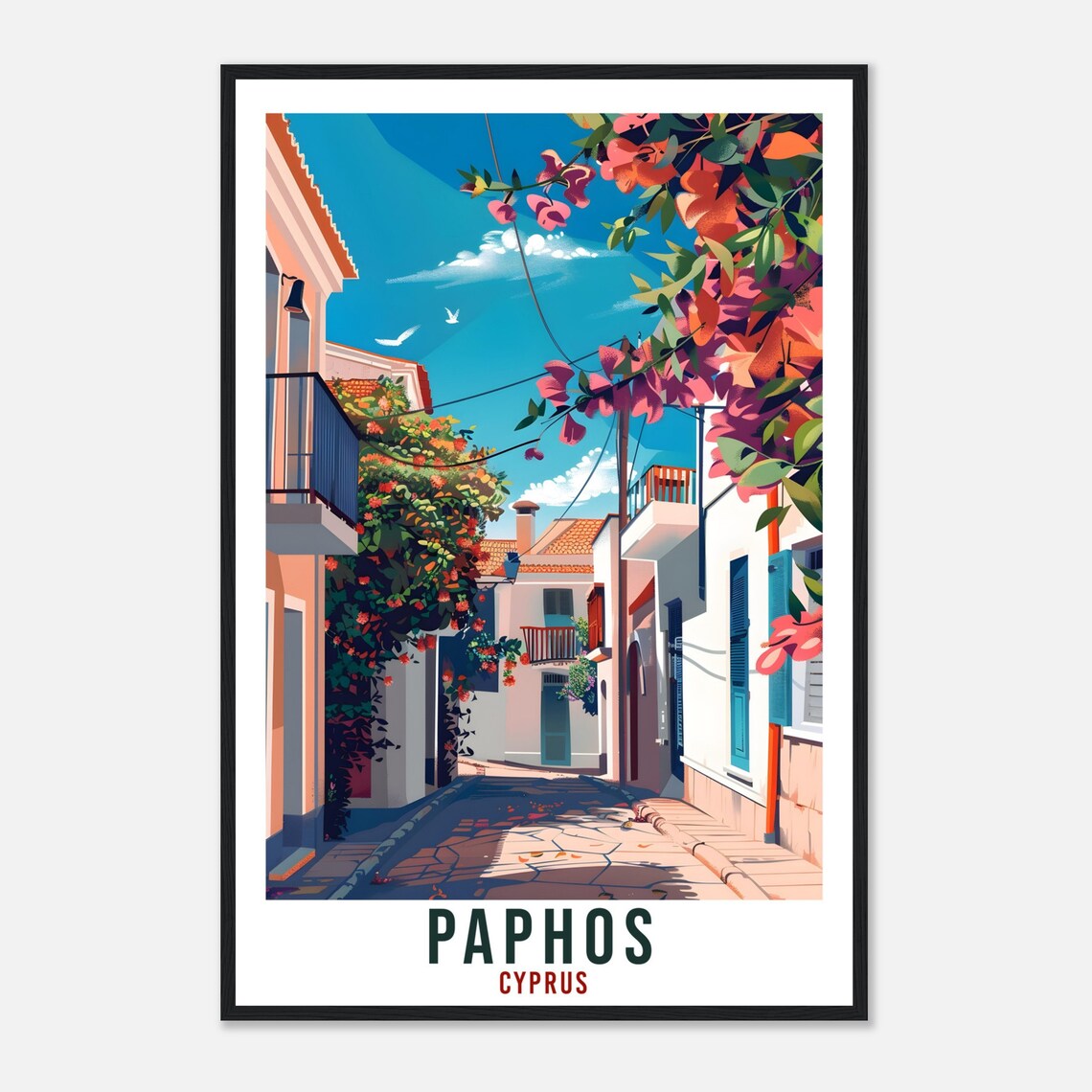 Paphos Cyprus Flower Lane Stone Path Village Bougainvillea Poster - Image 4