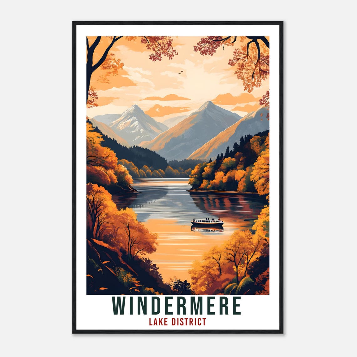 Windermere Lake District Autumn Sunset Lake Steamer Travel Poster - Image 4