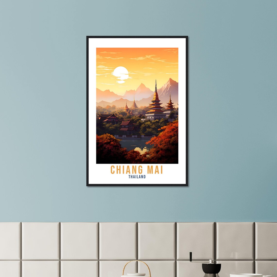 Chiang Mai Thailand Golden Temples Mountain Sunset Travel Poster - Image 3