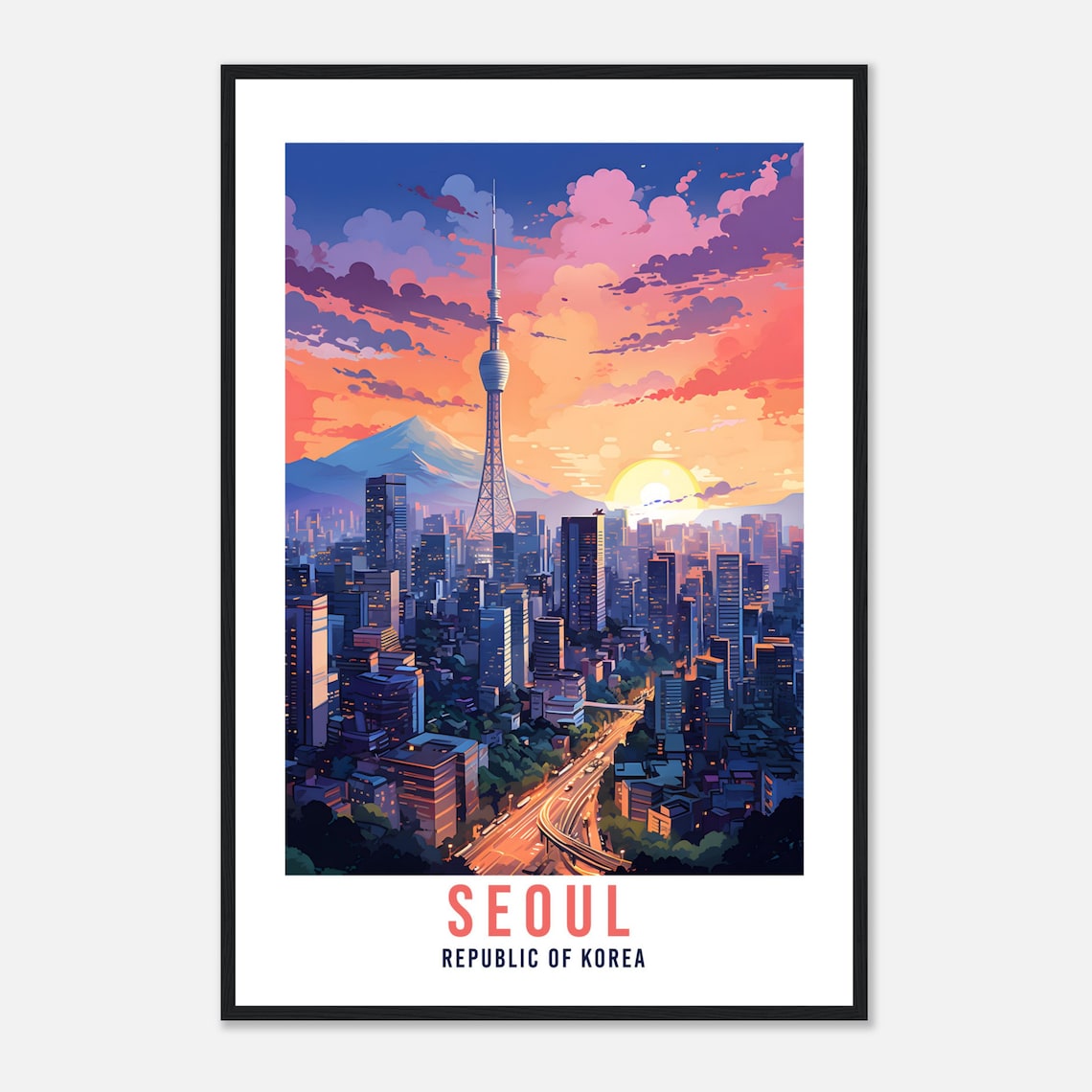 Seoul South Korea N Seoul Tower Sunset Skyline Travel Wall Art - Image 4