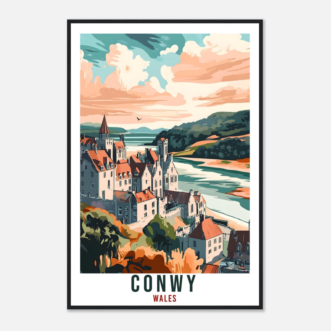 Conwy Travel Print Wales Home Decor Conwy Wall Art Wall Hanging Art Lover Wales Artwork Travel Poster Wales Conwy Travel Artwork Gift - Image 4