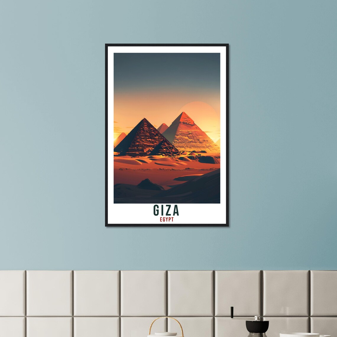 Giza Egypt Pyramids Sunset Desert Scene Travel Illustration Poster - Image 3