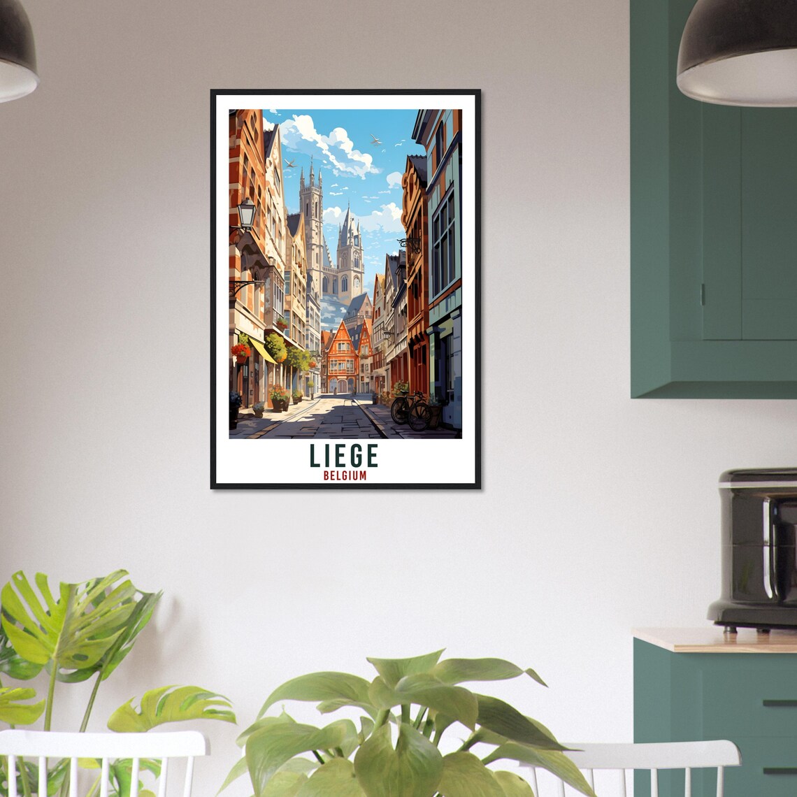 Liege Belgium Historic Old Town Cathedral Street Travel Poster - Image 4