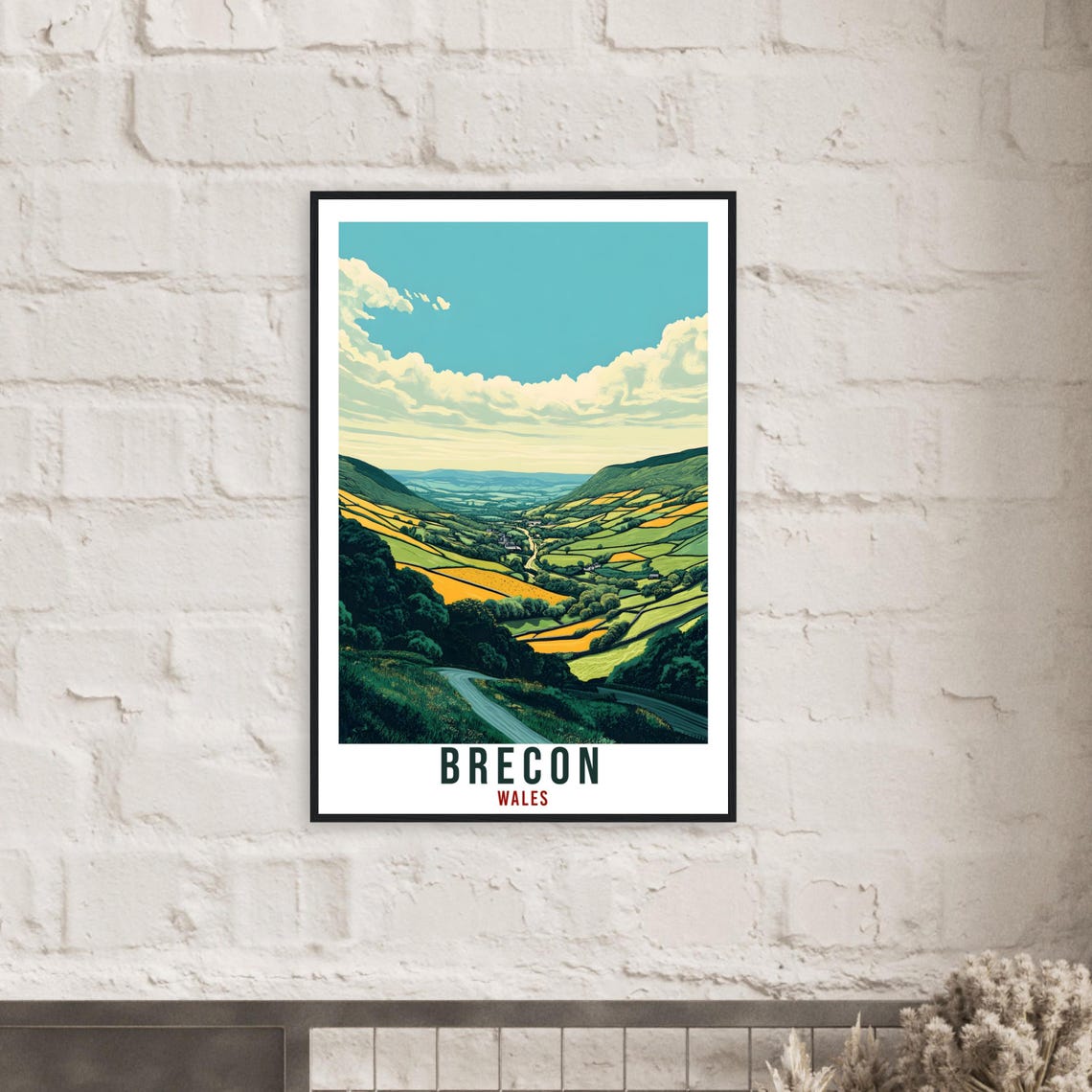 Brecon Wales Green Valley Patchwork Fields Scenic Travel Poster - Image 2