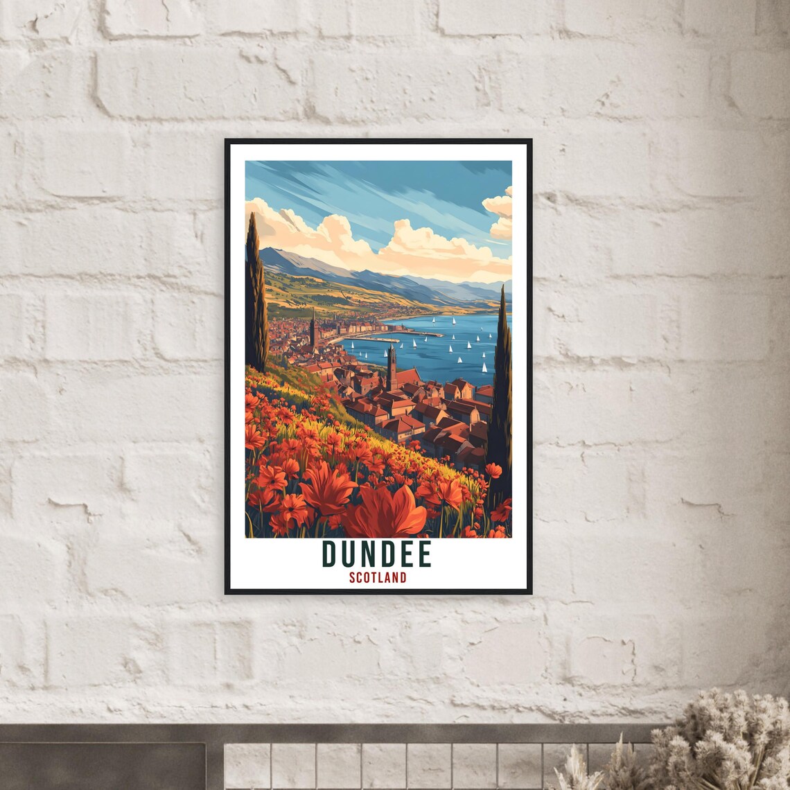 Dundee Scotland Vintage Waterfront Poppies Travel Sunny Poster - Image 2