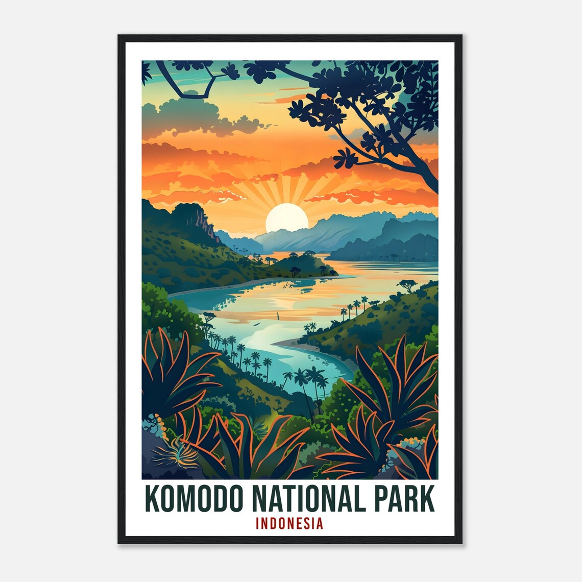 Komodo National Park Indonesia Sunset Bay View Travel Poster - Image 4