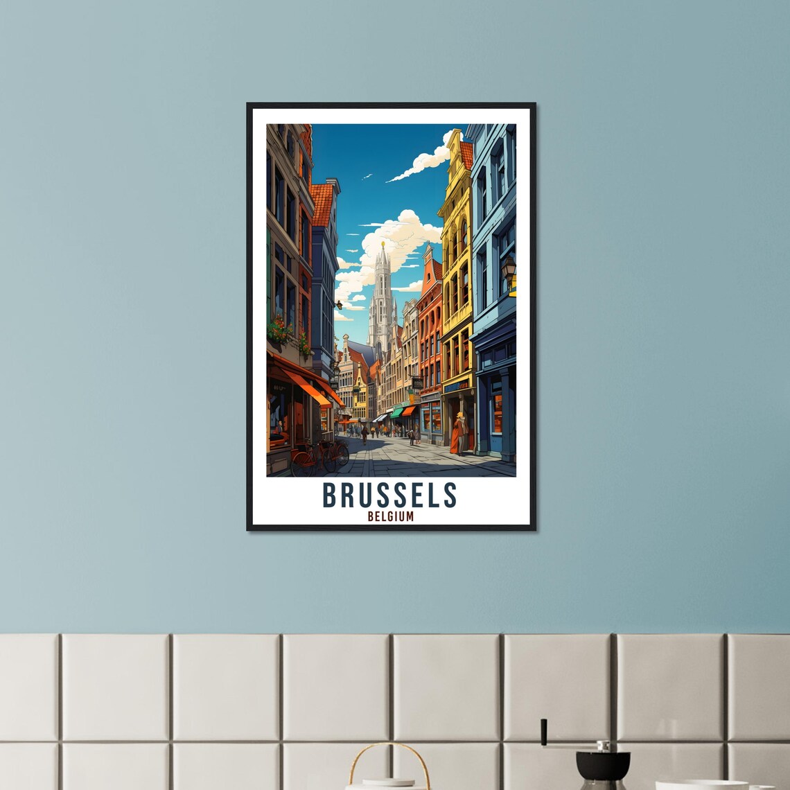 Brussels Belgium Old Town Travel Poster Colorful Street Scene - Image 2