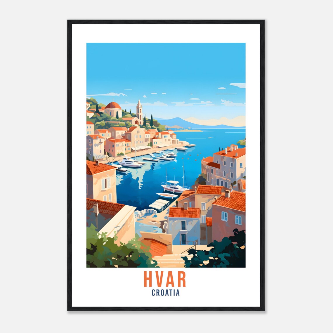 Hvar Croatia Adriatic Harbor Town Retro Island Travel Poster - Image 4